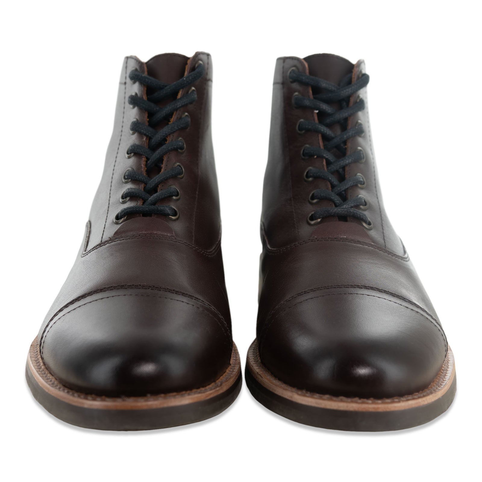 The Commander Cap Toe Lace Up Leather Boots A1002 in Brown Front View  - Andres Handcrafted Boots