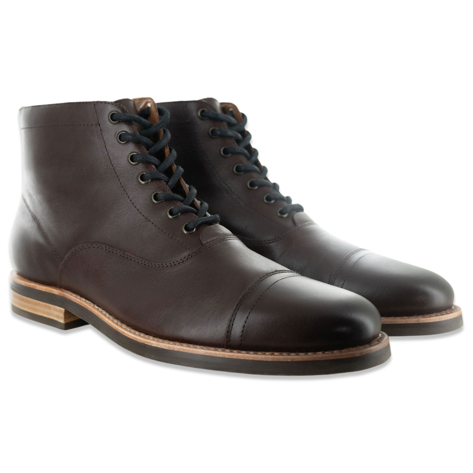The Commander Cap Toe Lace Up Leather Boots A1002 in Brown Main Image - Andres Handcrafted Boots