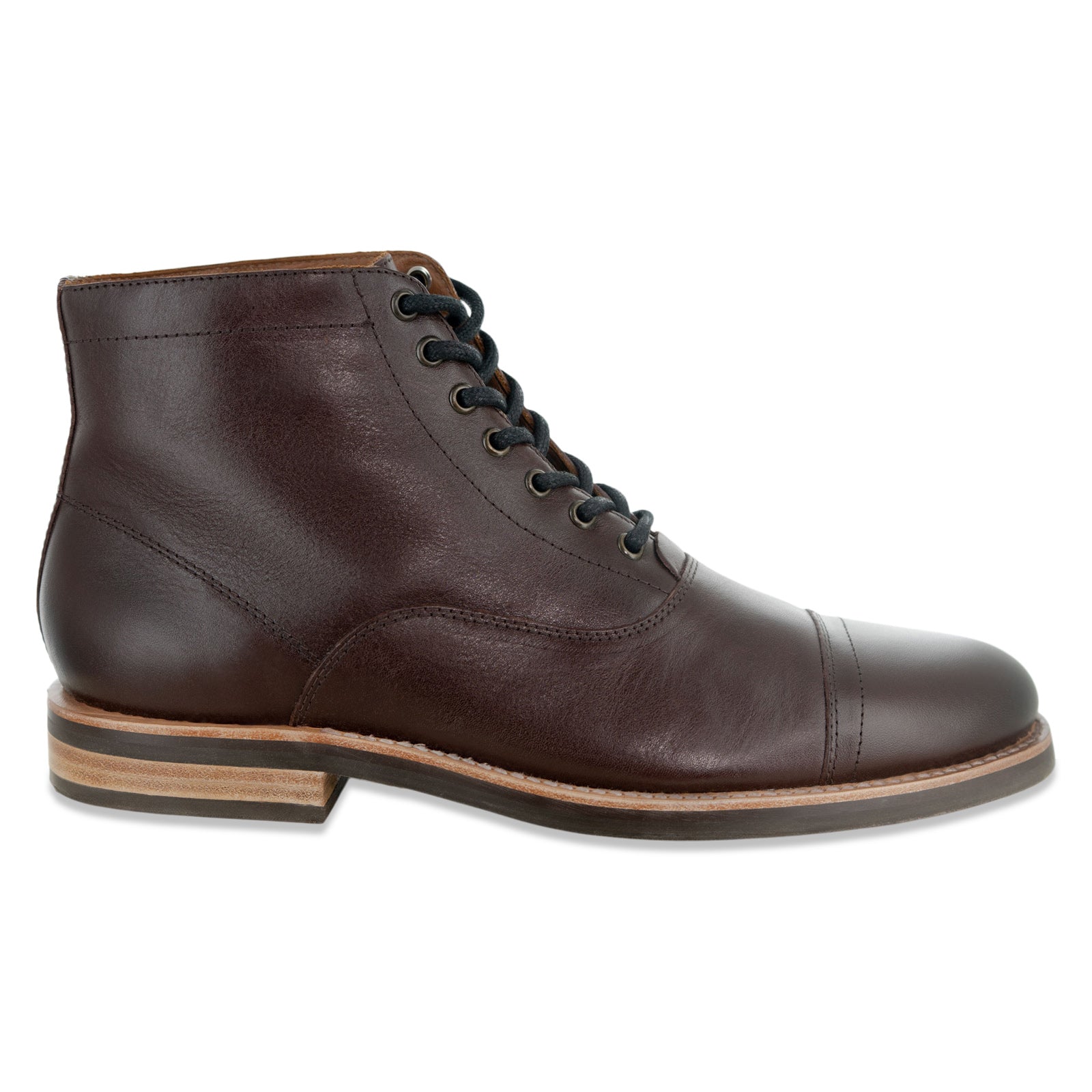 The Commander Cap Toe Lace Up Leather Boots A1002 in Brown Side Vie  - Andres Handcrafted Boots