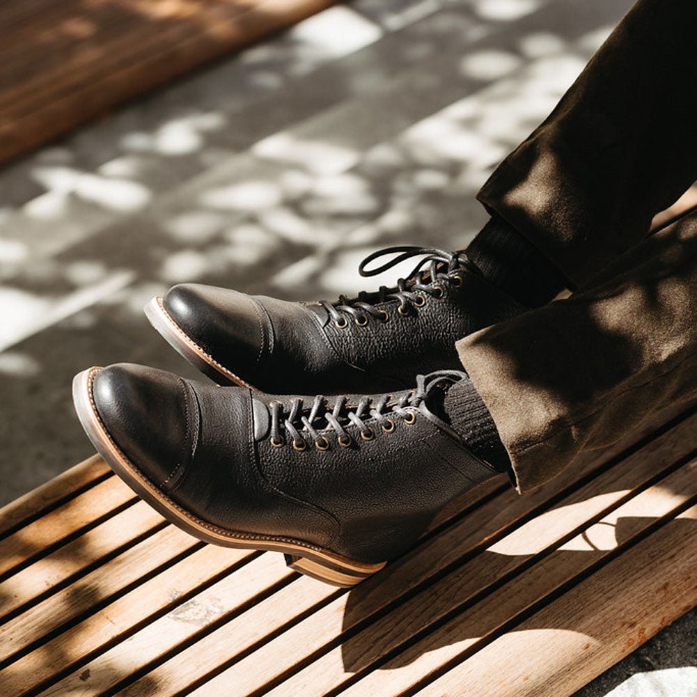 The Commander Cap Toe Lace Up Boot in Riviera Black Leather - Andres Handcrafted Boots