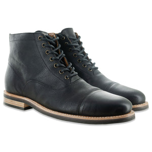 The Commander Cap Toe Lace Up Boot in Riviera Black Leather - Andres Handcrafted Boots