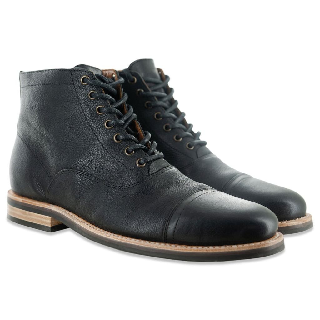 The Commander Cap Toe Lace Up Boot in Riviera Black Leather - Andres Handcrafted Boots