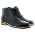 The Commander Cap Toe Lace Up Boot in Riviera Black Leather - Andres Handcrafted Boots