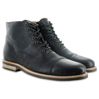 The Commander Cap Toe Lace Up Boot in Riviera Black Leather - Andres Handcrafted Boots
