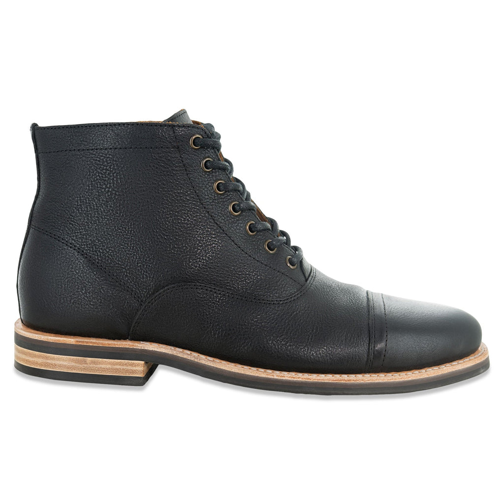 The Commander Cap Toe Lace Up Boot in Riviera Black Leather - Andres Handcrafted Boots