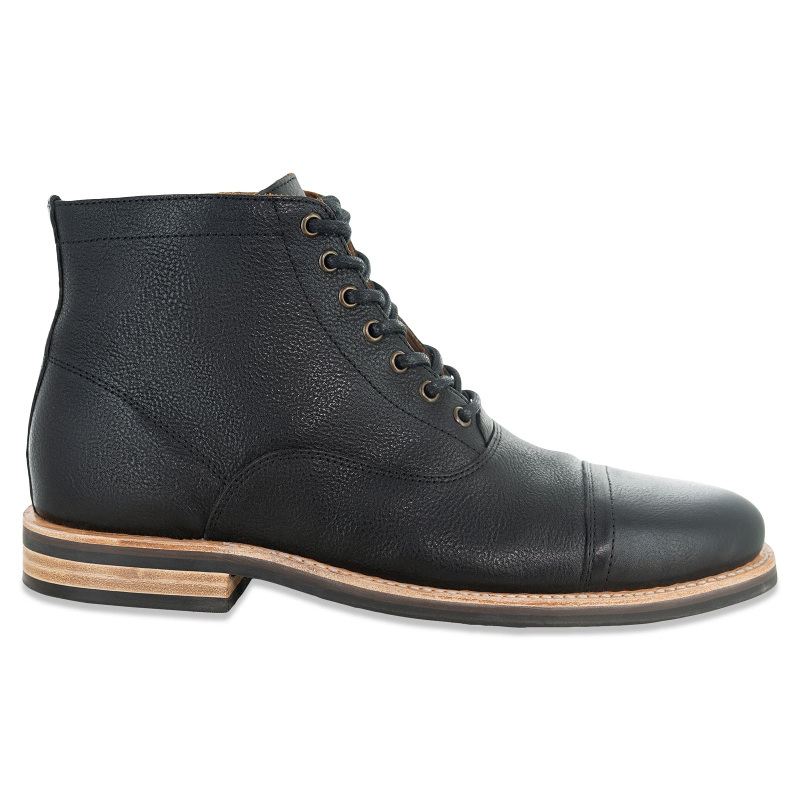 The Commander Cap Toe Lace Up Boot in Riviera Black Leather - Andres Handcrafted Boots