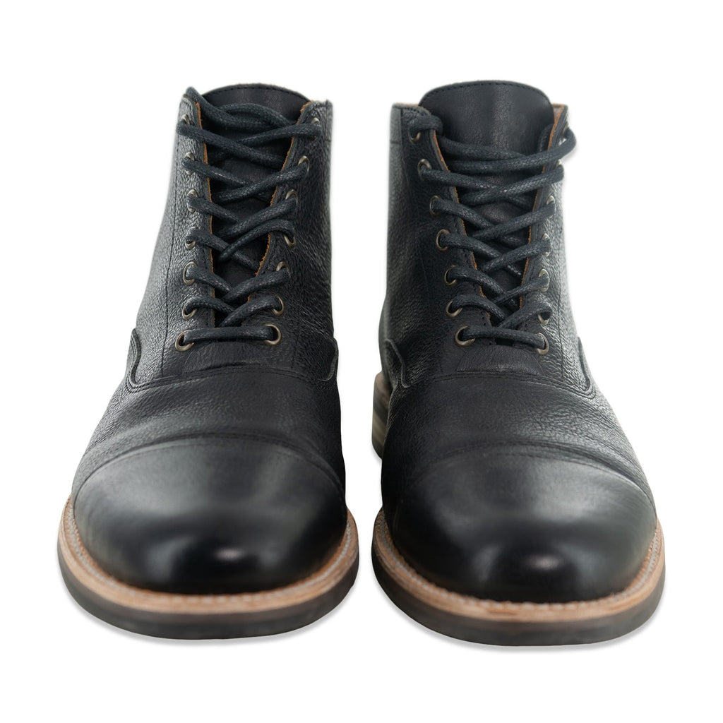 The Commander Cap Toe Lace Up Boot in Riviera Black Leather - Andres Handcrafted Boots