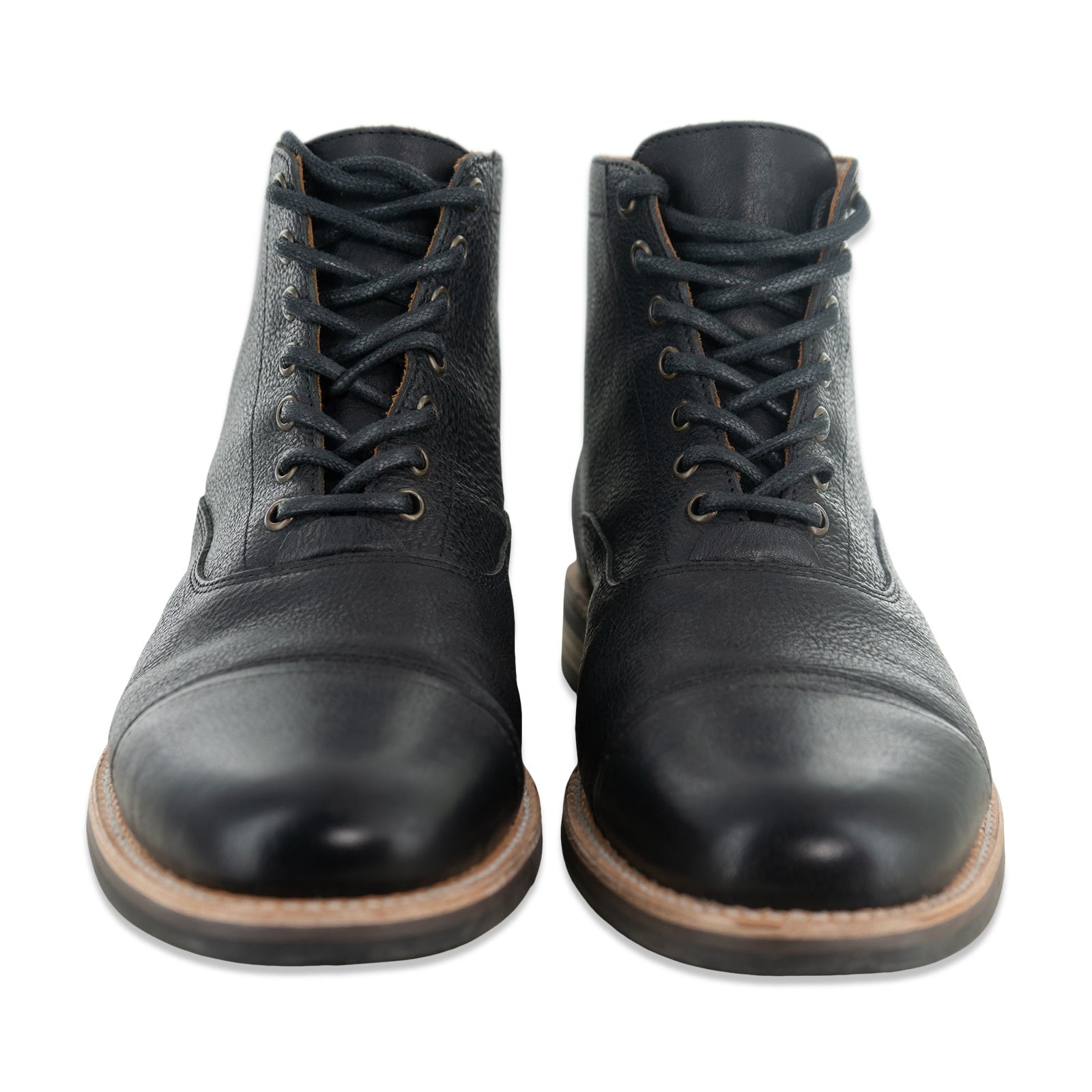 The Commander Cap Toe Lace Up Boot in Riviera Black Leather - Andres Handcrafted Boots