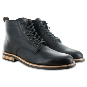 The Craftsman Lace Up Boot in Riviera Black Leather - Andres Handcrafted Boots