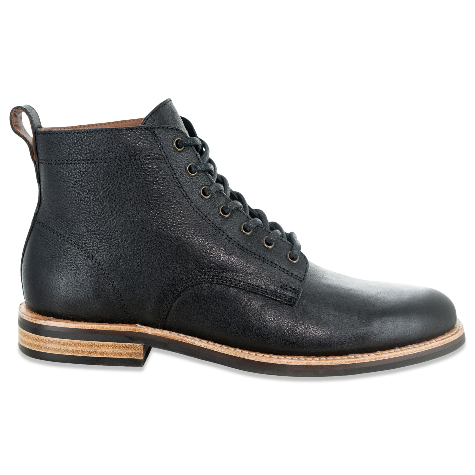 The Craftsman Lace Up Boot in Riviera Black Leather - Andres Handcrafted Boots