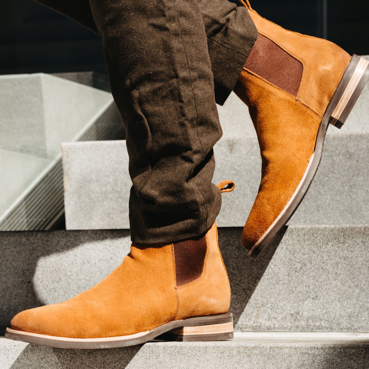 The Statement Suede Chelsea Boot in Glazed Ginger Suede (Tan) - Andres Handcrafted Boots